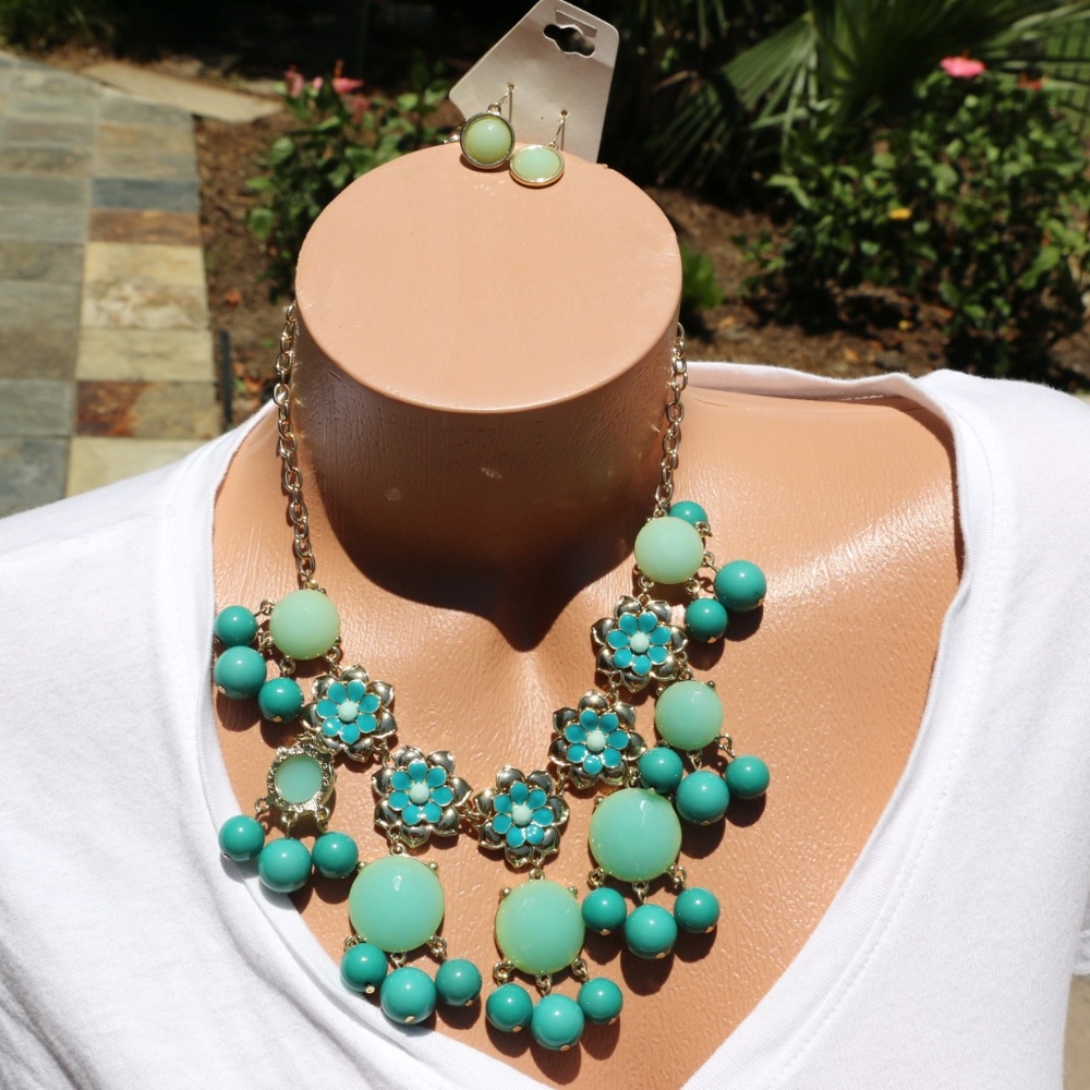 Boho Necklace Hues of Turquoise Flower Statement